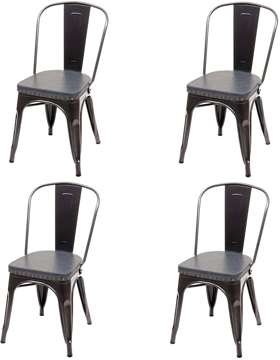 MCW Set van 4 eetkamerstoelen MCW-H10e, keukenstoel stoel, Chesterfield metaal kunstleder industriële gastro ~ zwart-grijs