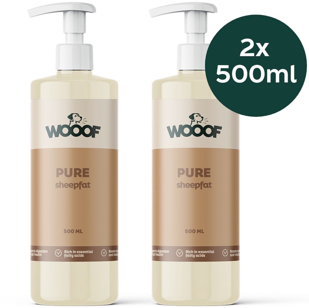 WOOOF Schapenvet Olie - 1L - Honden Supplement - Gezonde Spijsvertering - Gezonde Huid - Omega-6 & Vitamine E - 1L