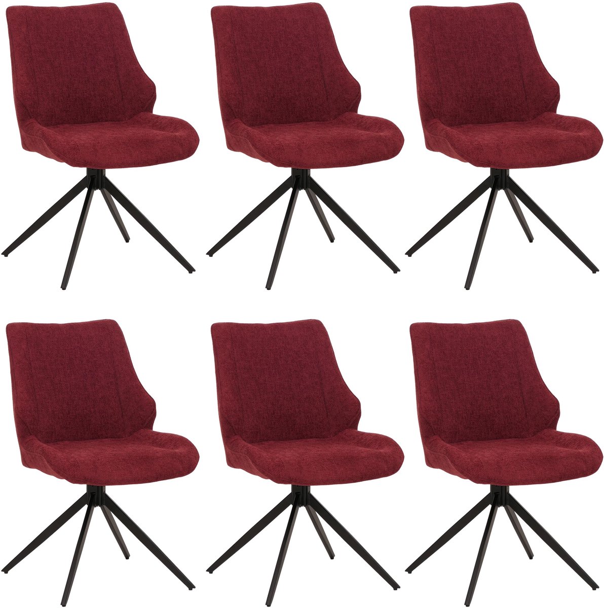 Set van 6 eetkamerstoelen MCW-O48, keukenstoel, draaibaar met Auto-Return, stof/textiel chenille (320 g/m²) Oeko-Tex ~ bordeaux