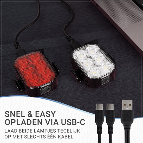 EasyNova Fietsverlichting Set - oplaadbare LED voor- en achterlicht - waterdicht — afbeelding 2