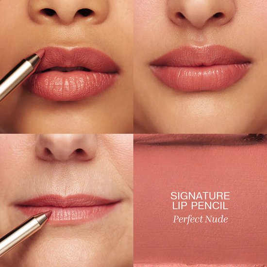 Collage van lippen met perfect nude lippenstift en potlood. Close-up van de kleur.