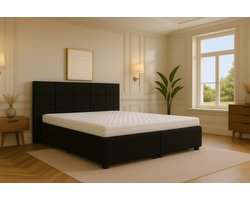 Boxspring Bed met Opbergruimte Modena 180x210 cm Zwart Luxe Pocketvering Matras Stof Gratis 2x Hoofdkussens