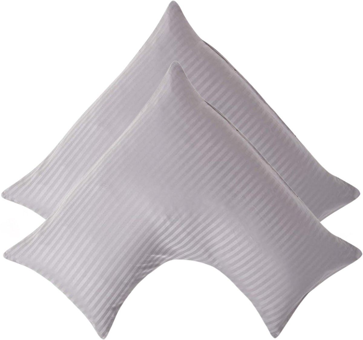 Homescapes Satijn Streep Katoen V-Kussensloop – Set van 2 - Zilvergrijs - 100% Egyptisch Katoen - 330TC - 38 x 76 cm