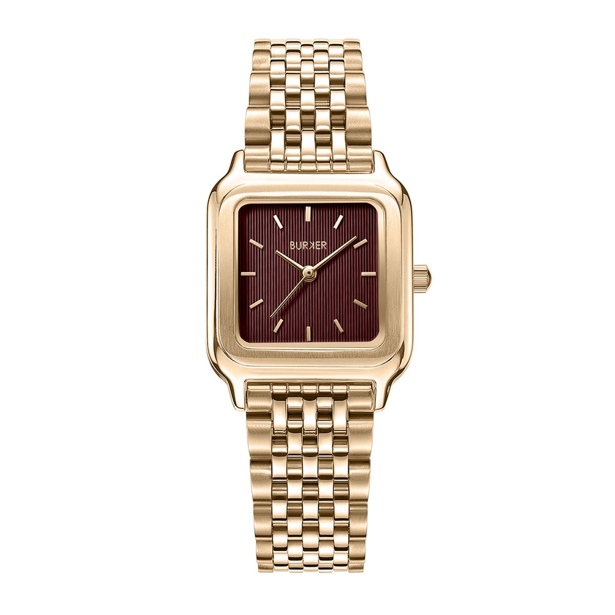 BURKER Macy Horloge Dames - Vierkant - Goud Burgundy - Schakelband - 33 mm