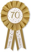 Q2P - 70 Jaar Rozet - Verjaardag Versiering - Wit & Goud - Feest - Buttons - Rosette