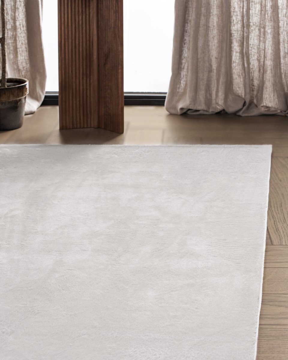 Carpetique Vloerkleed Rechthoek - 200x290 cm - Wit - Antislip – Japandi & Scandinavisch Woonkamer Tapijt
