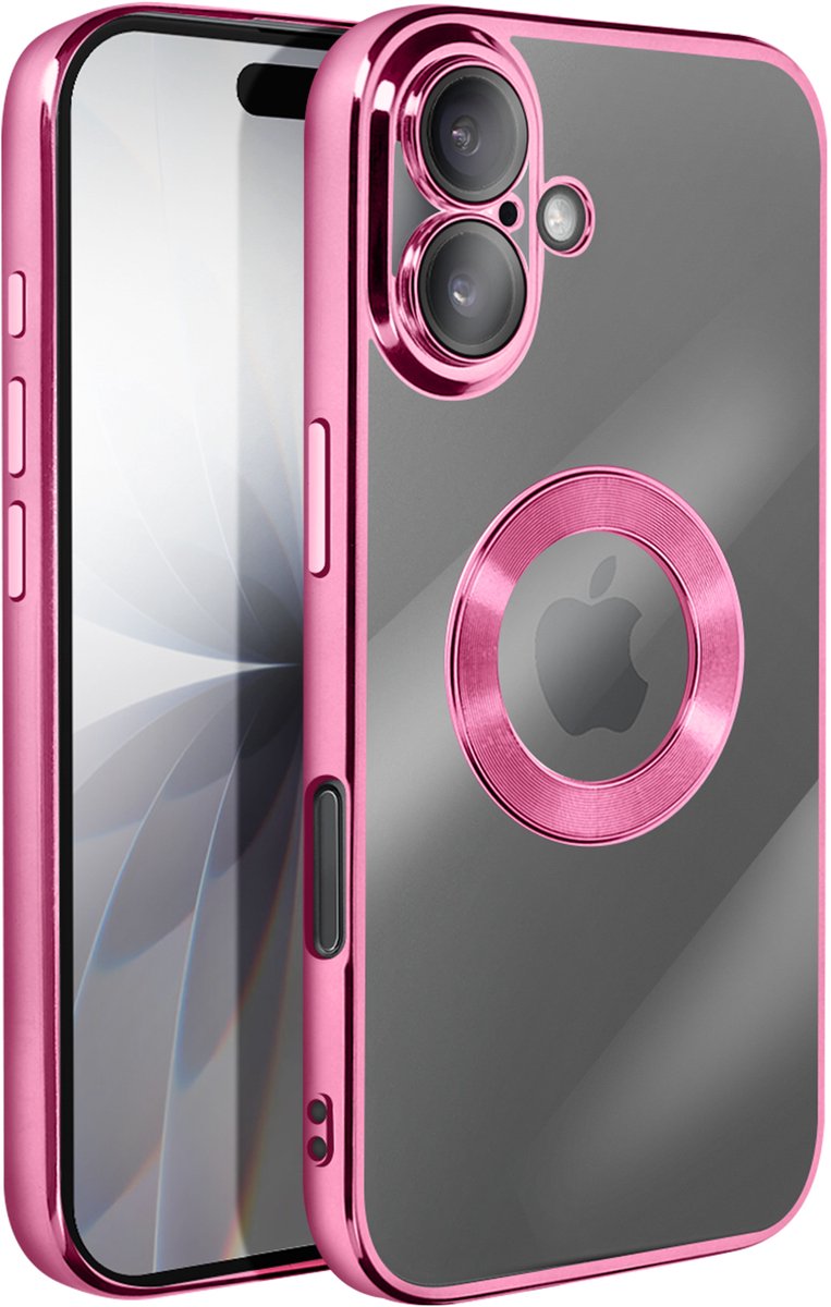 Avizar Hoesje Geschikt voor Apple iPhone 17 met Chromen Rand van Zachte Siliconen, Roze