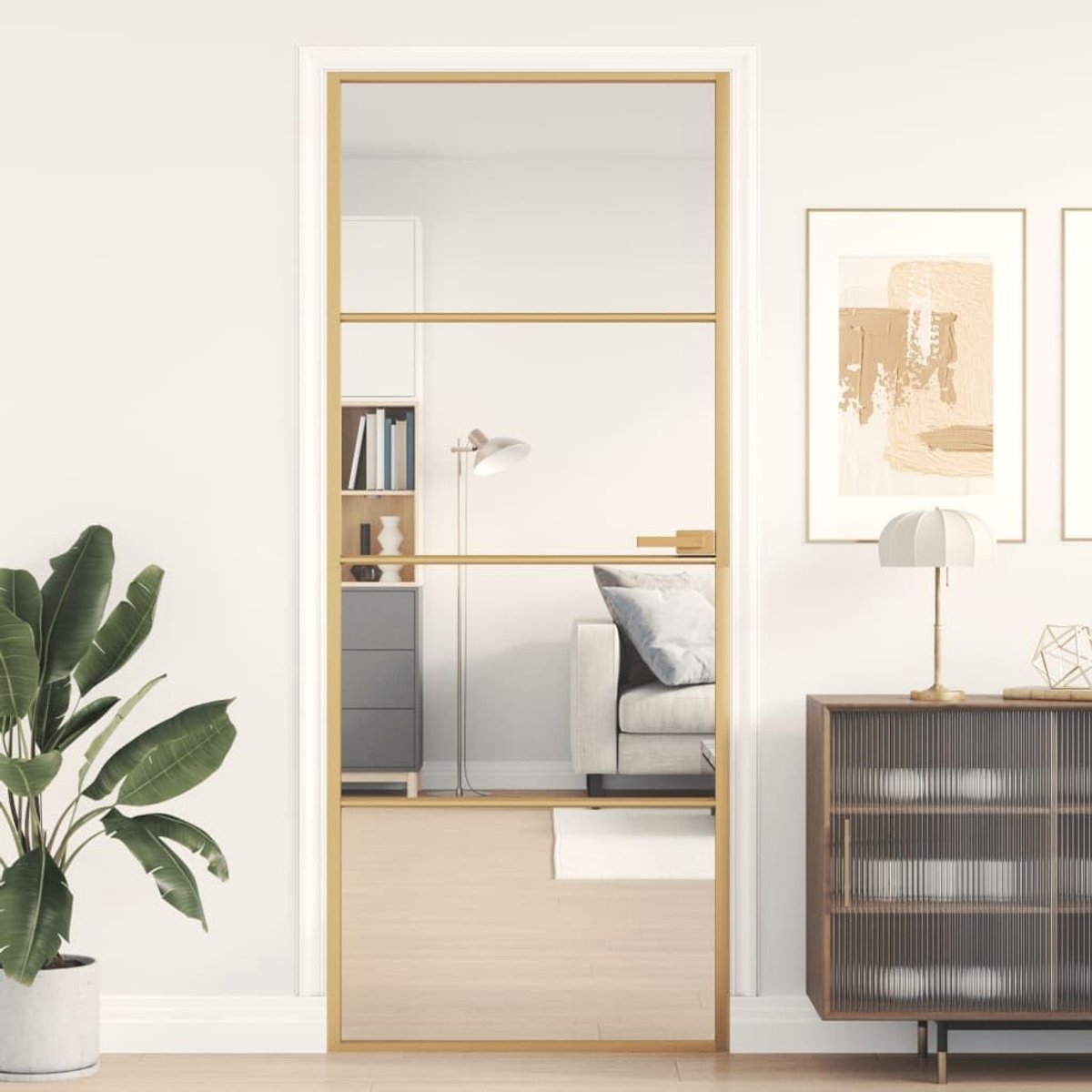 Glazen Binnendeur met Draaibeugel - Moderne Kamerdeur voor Thuis of Kantoor - 83 x 201,5 cm - Gehard Glas en Aluminium