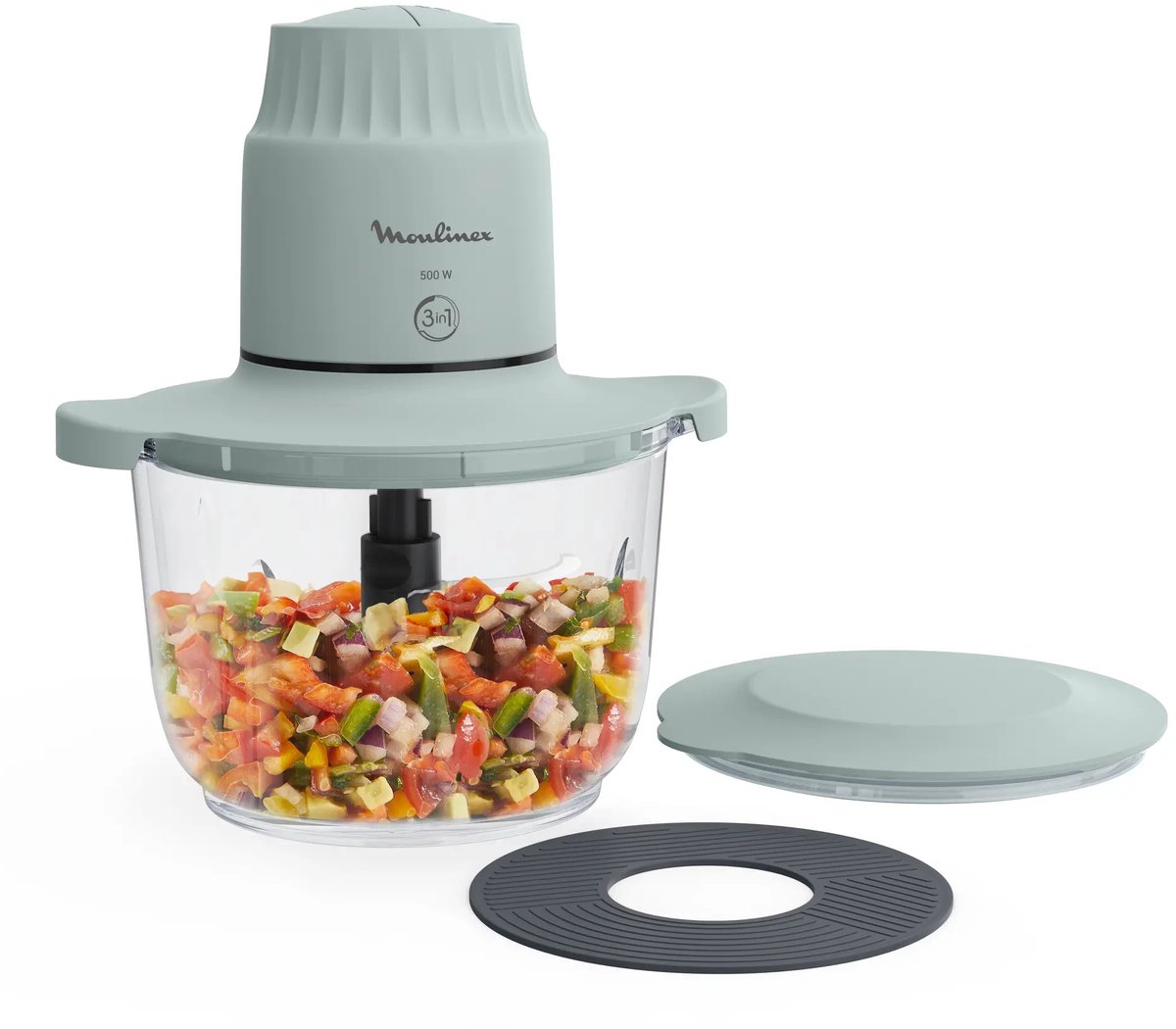 Moulinex Choppeo DJ603110 elektrische hakmolen 1 l 500 W Grijs, Transparant