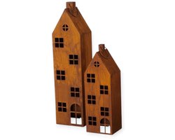 Boltze - Kaarsenhuizen - Decoratieve huizen - Windlicht - Set van 2 - 90 en 60 cm hoog - Ecoroest