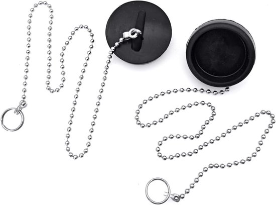 TIESOME 2 stuks universel gootsteenstekker, universele rubberen badplug met roestvrijstalen ketting (maat 4,0-4,5 cm, afvoerstop 41,9 cm