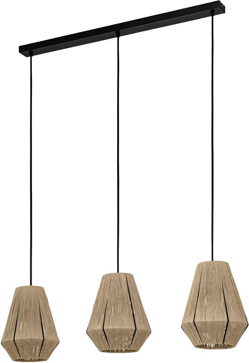 EGLO Alderney Hanglamp - E27 - 90 cm - Zwart/Natuur