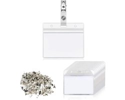 ID-kaarthouder set van 50 stuks transparant kunststof met metalen clip - horizontaal formaat - voor naambordjes en etiketten