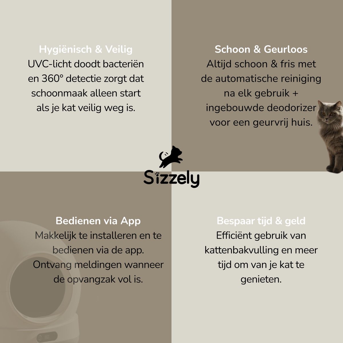 Sizzely Automatische Kattenbak - Zelfreinigend met App thumbnail 5