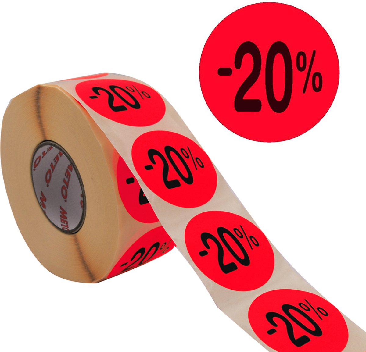 METO promotie-etiketten '-30%', rond, fluorrood