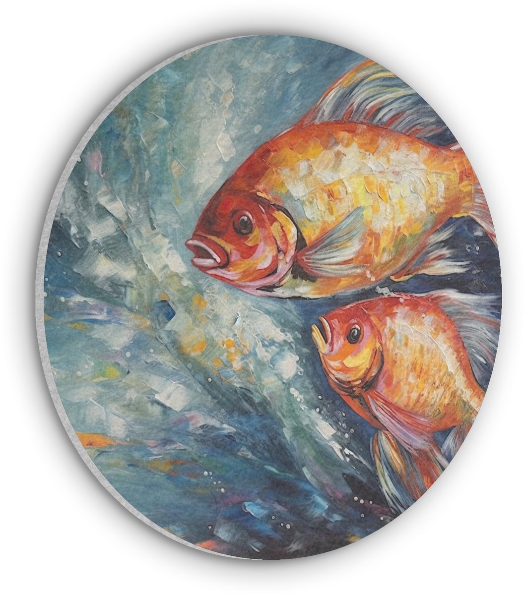 Akoestisch wandpaneel rond 30x30 cm - Vilt schilderij Vissen - Water - Dieren - Kunst - Olieverf - Ronde akoestische panelen - Geluidsdempende wanddecoratie - Geluidsisolatie wandcirkel - Muurdecoratie geluidspanelen