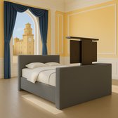 Boxspring met TV-lift Monza Luxe pocketvering Stof met Gratis 2x Hoofdkussens 130x200 cm grijs