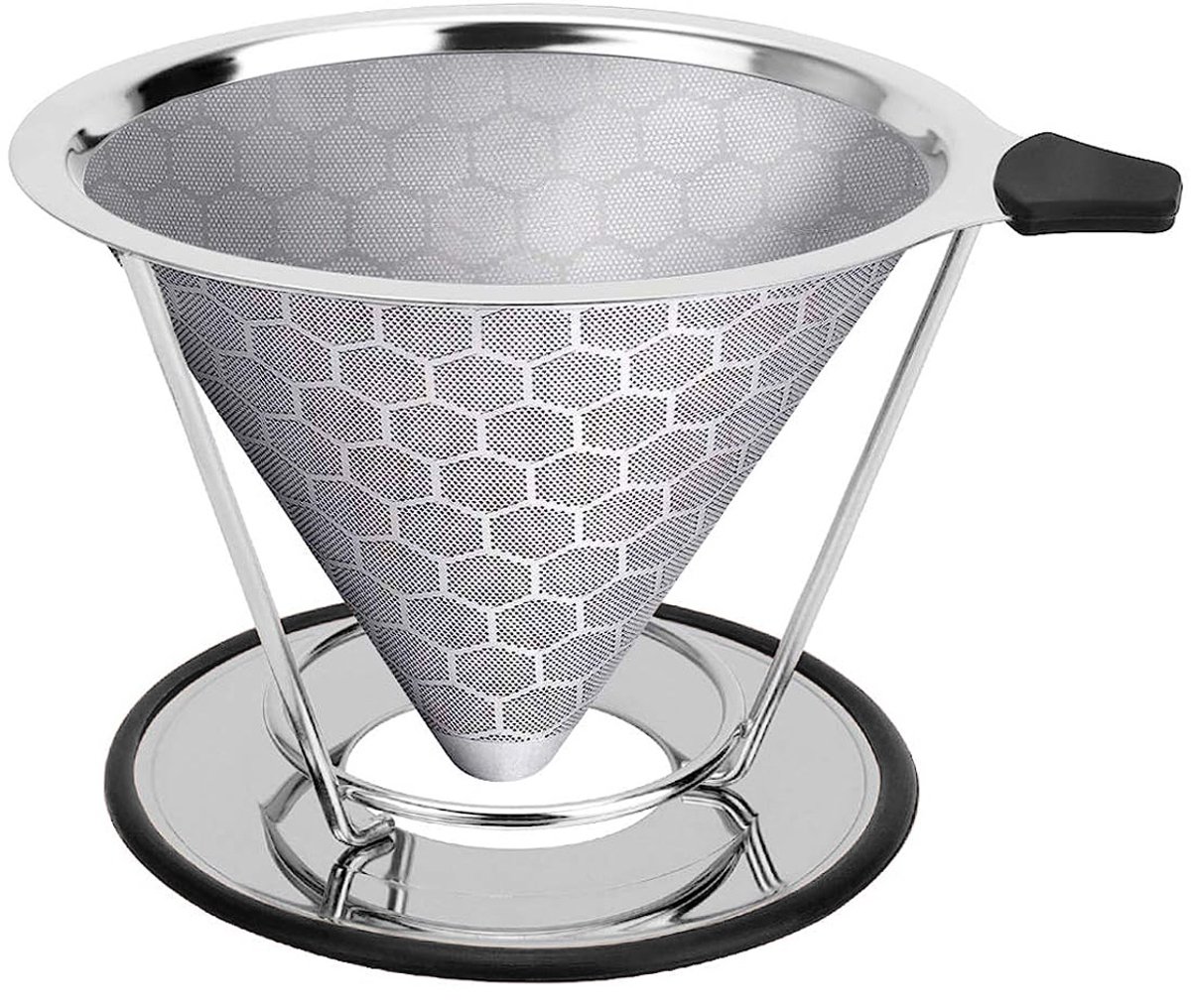 QTTVBTNA -Herbruikbaar Koffiefilter RVS – Conische Handfilter voor Handmatig Koffiezetten, Duurzaam en Milieuvriendelijk – 1 Stuks