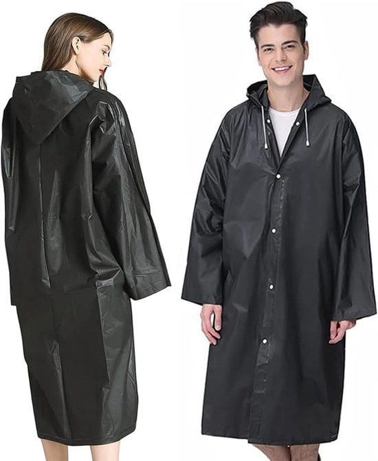 GUKOY Regenjas, poncho voor volwassenen, 2 stuks herbruikbare regenjassen voor dames en heren, met capuchon en trekkoord, One Size