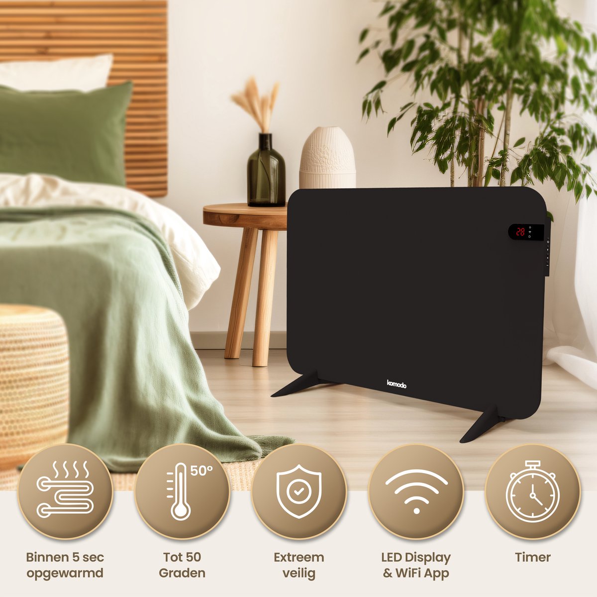 Komodo Infrarood Verwarmingspaneel - 450W - 72,5 x 45 cm - Verplaatsbaar & Hangend - Thermostaat - LED Display & WiFi App - Infrarood Verwarming, Elektrische Kachel, Paneel - Voor 15m2 – foto 8