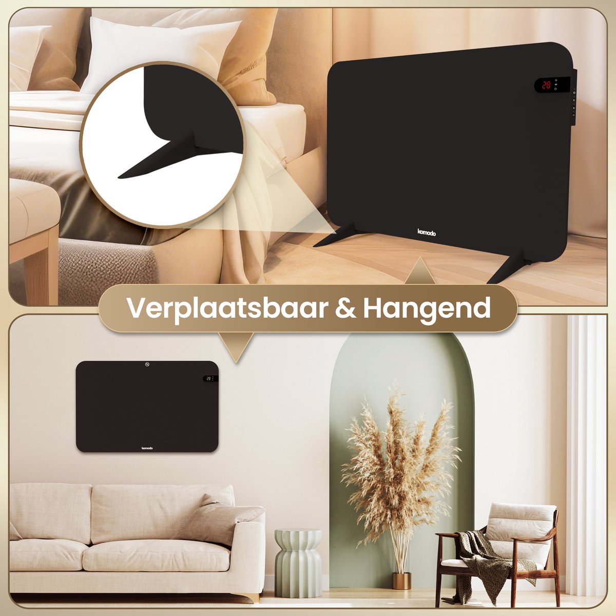 Komodo Infrarood Verwarmingspaneel - 450W - 72,5 x 45 cm - Verplaatsbaar & Hangend - Thermostaat - LED Display & WiFi App - Infrarood Verwarming, Elektrische Kachel, Paneel - Voor 15m2 – foto 3