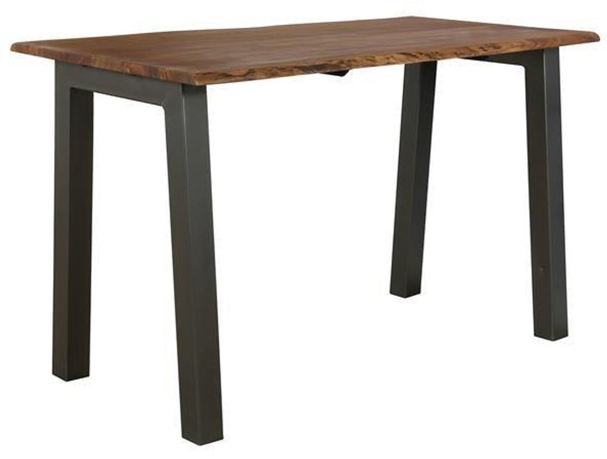 Industrieel In Huis Stevige Houten Bartafel Boomstam (147cm) - Massief Acacia Houten Hoge Eettafel met Live-Edge en Boomstam Look - Hoge Tafel Voor 4 Personen met Massief Houten Tafelblad en Stevig Onderstel (147x80x92) Bruin