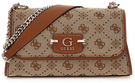 GUESS sac à épaule Neda Convertible Xbody Flap Bag Latte Logo marron clair