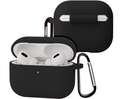 Case - Geschikt voor Apple Airpods Pro 3 - Siliconen Hoes met Clip - Silicone Hoesje Cover - Zwart