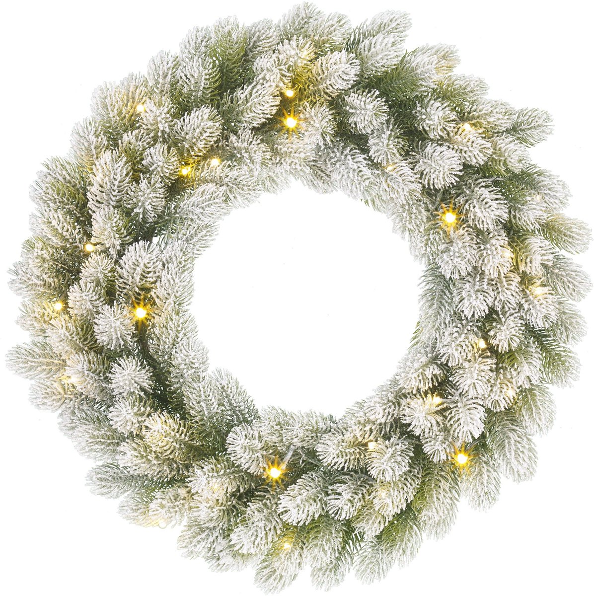 Kerstslingers met groene bladeren en LED-verlichting - 60 cm diameter.