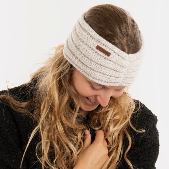 Bandeau tricoté pour femme Knit Factory Joy - Bandeau - Cache Cache-oreilles - Cache-tête - Bandeau d'hiver - Beige - Taille unique