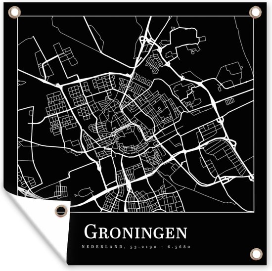 Tuinposters Groningen - Plattegrond - Kaart - Stadskaart - 50x50 cm - Tuindoek - Buitenposter