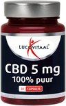 Pot met 30 Lucovitaal CBD 5mg capsules. 100% puur. Op het etiket staat Lucovitaal.