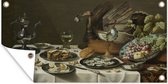 Schuttingposter Stilleven met kalkoenpastei - Schilderij van Pieter Claesz - 200x100 cm - Tuindoek