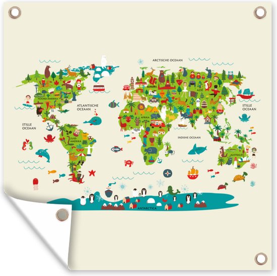 Wereldkaart Kinderen - Kleuren - Atlas - Tuindoek