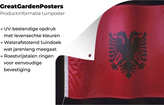 Le drapeau de l'Albanie sur fond noir Affiche de jardin 160x120 cm - Toile de jardin / Toile d'extérieur / Peintures d'extérieur (décoration de jardin) XXL / Groot format!