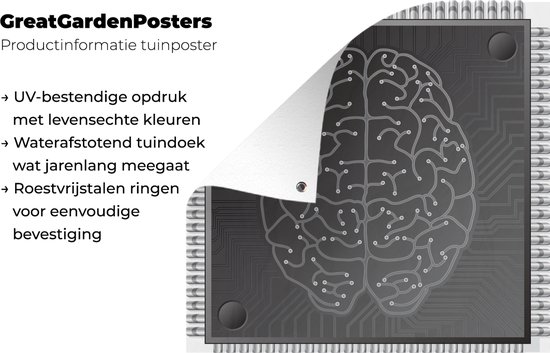 Tuinposter 200x200 cm - Tuindecoratie Een illustratie van kunstmatig gevormde hersenen - Poster voor in de tuin - Buiten decoratie - Schutting tuinschilderij - Tuindoek muurdecoratie - Wanddecoratie balkondoek