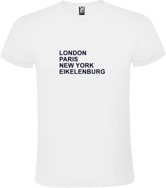 wit T-Shirt met London,Paris, New York ,Eikelenburg tekst Zwart Size XXXXL