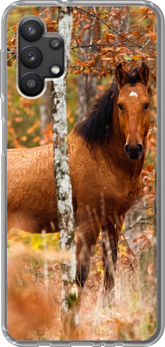 Telefoonhoesje Geschikt voor Samsung Galaxy A32 5G hoesje - Paard - Bos - Bruin - Siliconen Telefoonhoesje Telefoonhoesje