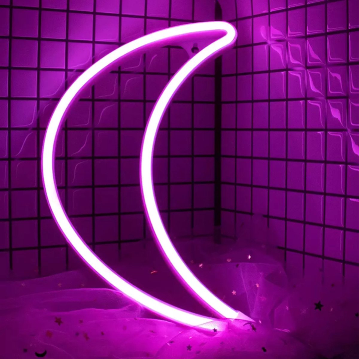 Neon lamp maan- Roze- Nachtlamp- Neon wandlamp- Neon verlichting- Sfeer verlichting- Neon lamp muur
