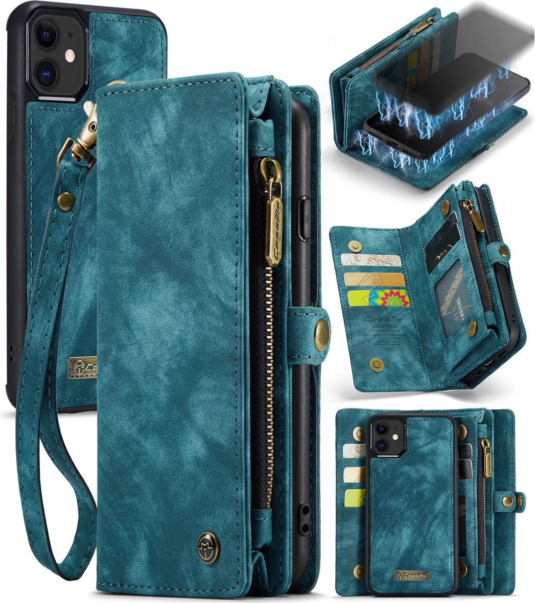 CASEME Luxe Leren Portemonnee hoesje voor de Apple iPhone 11 - blauw
