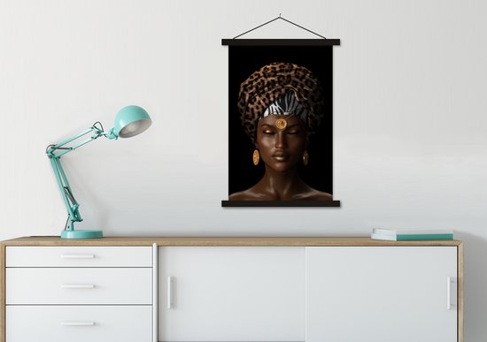 Porte-affiche avec affiche - Affiche scolaire - Femme - Foulard - Marron - 60x90 cm - Lattes noires