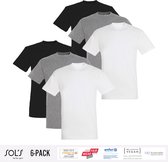 Lot de 6 T-Shirt Homme Sol's 's 100% Coton Bio Col Rond Zwart, Grijs et Wit Taille 3XL