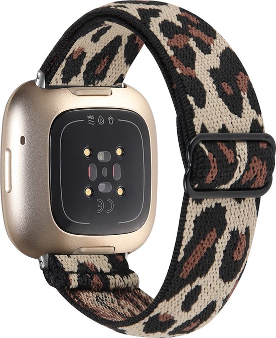 Bracelet extensible en nylon YONO adapté à Fitbit Versa 4 / Sense 2 - Bracelet en Tissus de remplacement - Léopard
