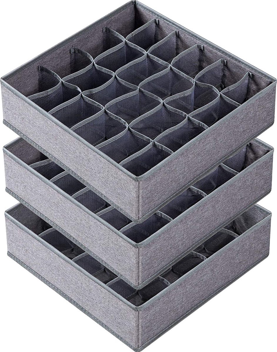 Ondergoed Verdeler - 3 Stuks - Grijs - Organizer voor BH's Ondergoed en Sokken voor in Kast of Lade