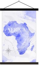 Posterhanger incl. Poster - Schoolplaat - Wereldkaarten - Waterverf - Blauw - 40x60 cm - Zwarte latten