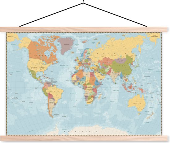 Foto: Schoolplaat wereldkaart atlas kleuren posterhanger 60x40 cm