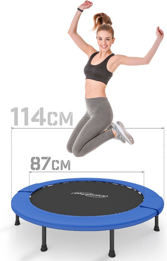 Physionics - Trampoline de Fitness avec bord de protection pour Enfants et Adultes - Diamètre 114 cm - Pour intérieur et extérieur - Maximum 100 kg - Mini trampoline de Jardin