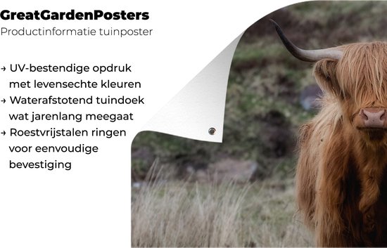 Décoration murale d'extérieur Scottish Highlander - Mousse - Herbe - 160x80 cm - Toile de jardin - Poster extérieur