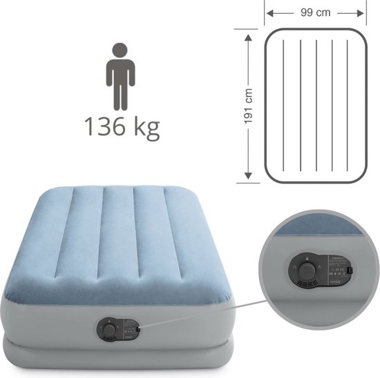 Intex Airbed Set - 2 Personnes - 152 x 203 x 30 cm - Grijs - Avec Pompe Intégrée + Hoeslaken Housse Anthracite + Oreiller + Taies d'oreiller Molton 2 en 1 + Kit de Réparation