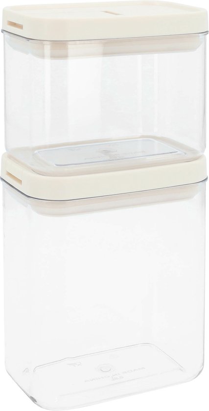 Bocaux de conservation Krumble - Set de 4 - 1300 ml - Conservation des Aliments - Bocaux de Conservation - Couvercle Hermétique - Boîtes de Bidons alimentaires - Boîte Fraîcheur - Passe au Lave-Vaisselle - Plastique - Transparent - Beige